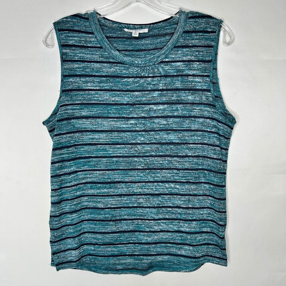 Cloud Chaser Woman’s Tank Top sz M Black Teal Gray Knit Sleeveless Stretch Shirt